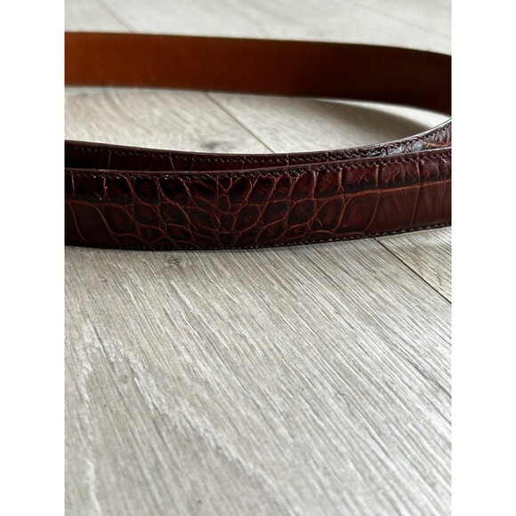 Terry Stack Brown Croc Embossed Hook and Loop Italian Leather Belt Size Medium